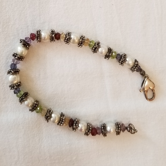 Vintage pearl, amethyst and peridot sterling silver beaded bracelet - Picture 2 of 2